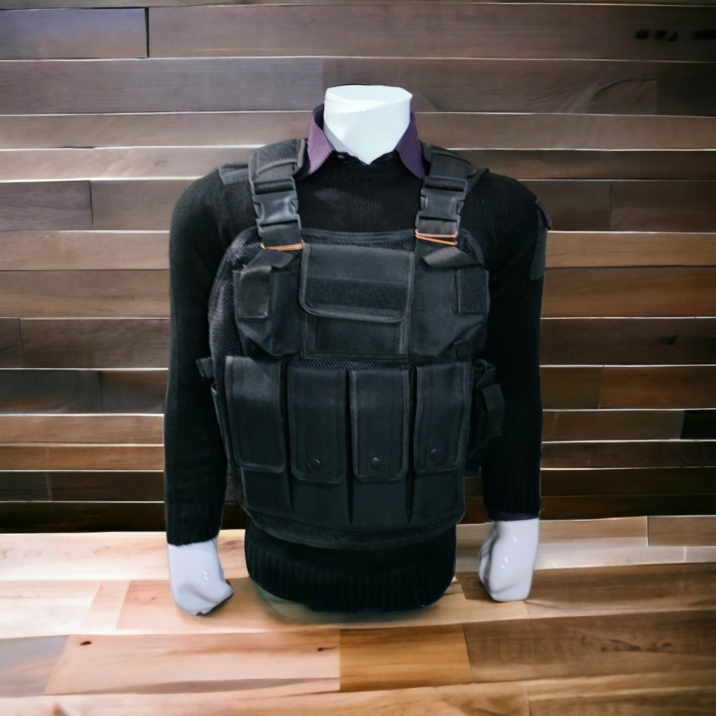 FOUR MAGAZINE VEST FOR AK47 M4 SAIGA 223 KRINKOV 222 ETC WITH KNIFE AND PISTOL HOLSTER