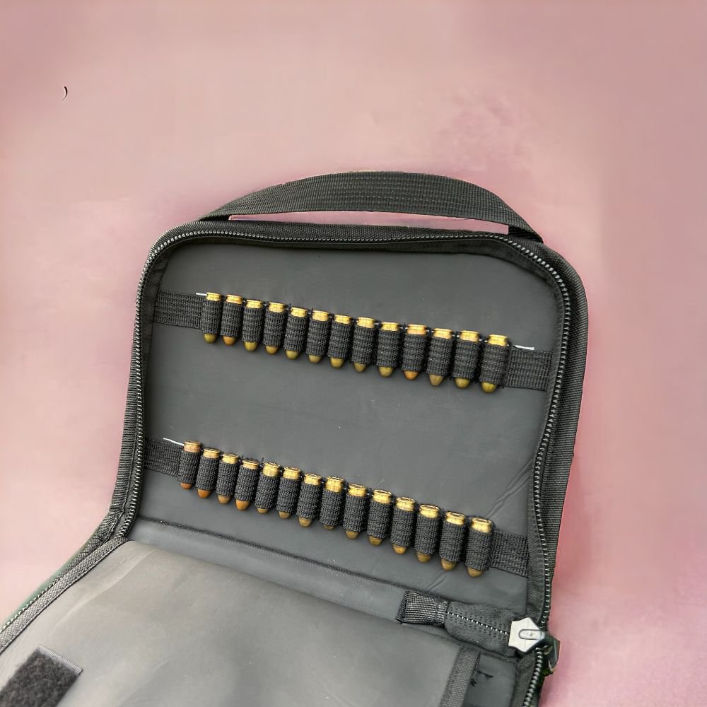 PISTOL LEATHER BAG UNIVERSAL PISTOL CARRY BAG WITH 1 SPARE MAGAZINE POUCH