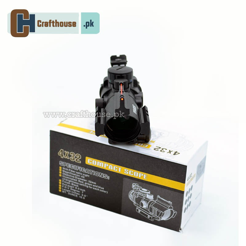 4x Tactical Scope for M4, M16, and AR15 Rifles - Illuminated Red/Green Reticle, 4x Zoom, Black Aluminum, Fits 20mm Picatinny Rails