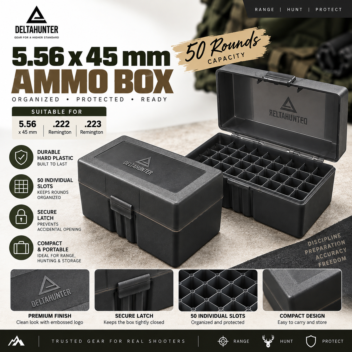 Empty Plastic Ammo box for 222/223 5.56 - capacity 50 rounds