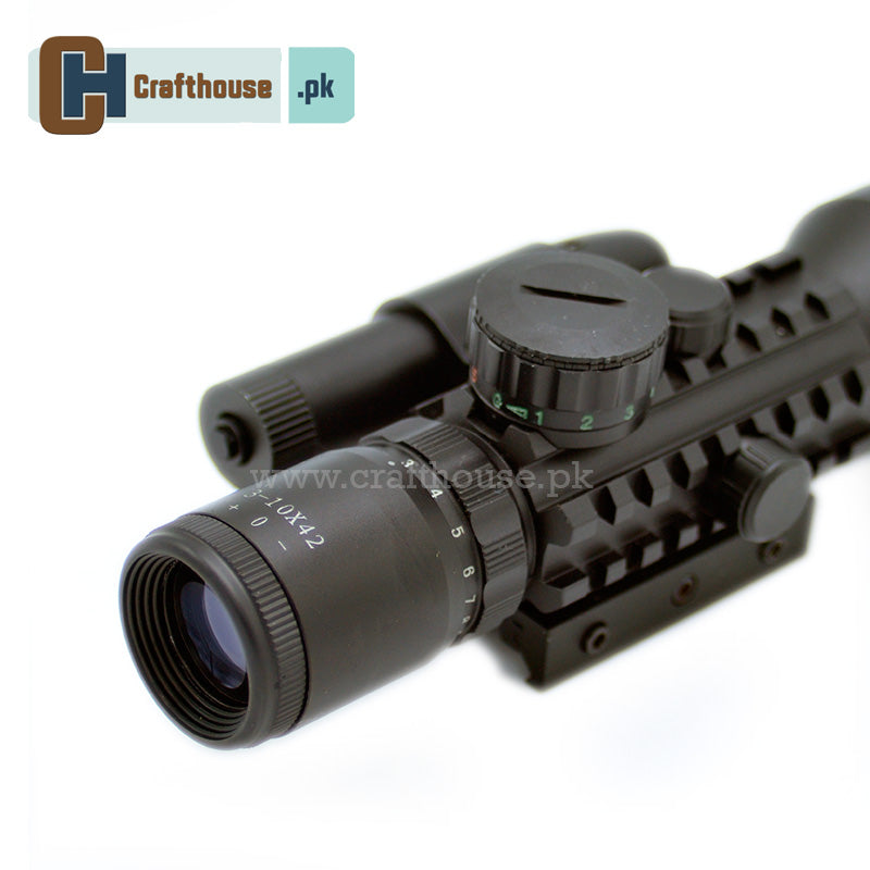 RIFLE SCOPE WITH LASER SIGHT 2.5-10*40E SHOCKPROOF SCOPE FOR M4 AR-15 M16 AK47