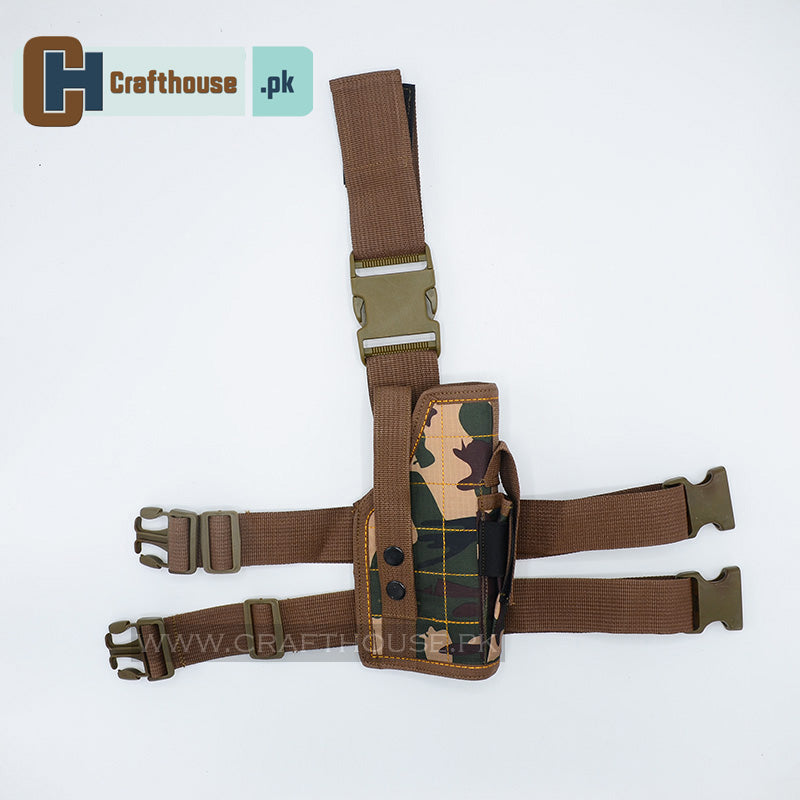Universal Thigh Holster Right Leg holster for 9mm and 30 bore pistols – Camoflauge Brown