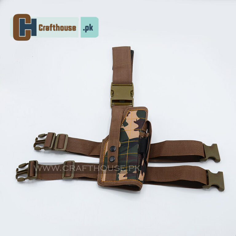 Universal Thigh Holster Right Leg holster for 9mm and 30 bore pistols – Camoflauge Brown
