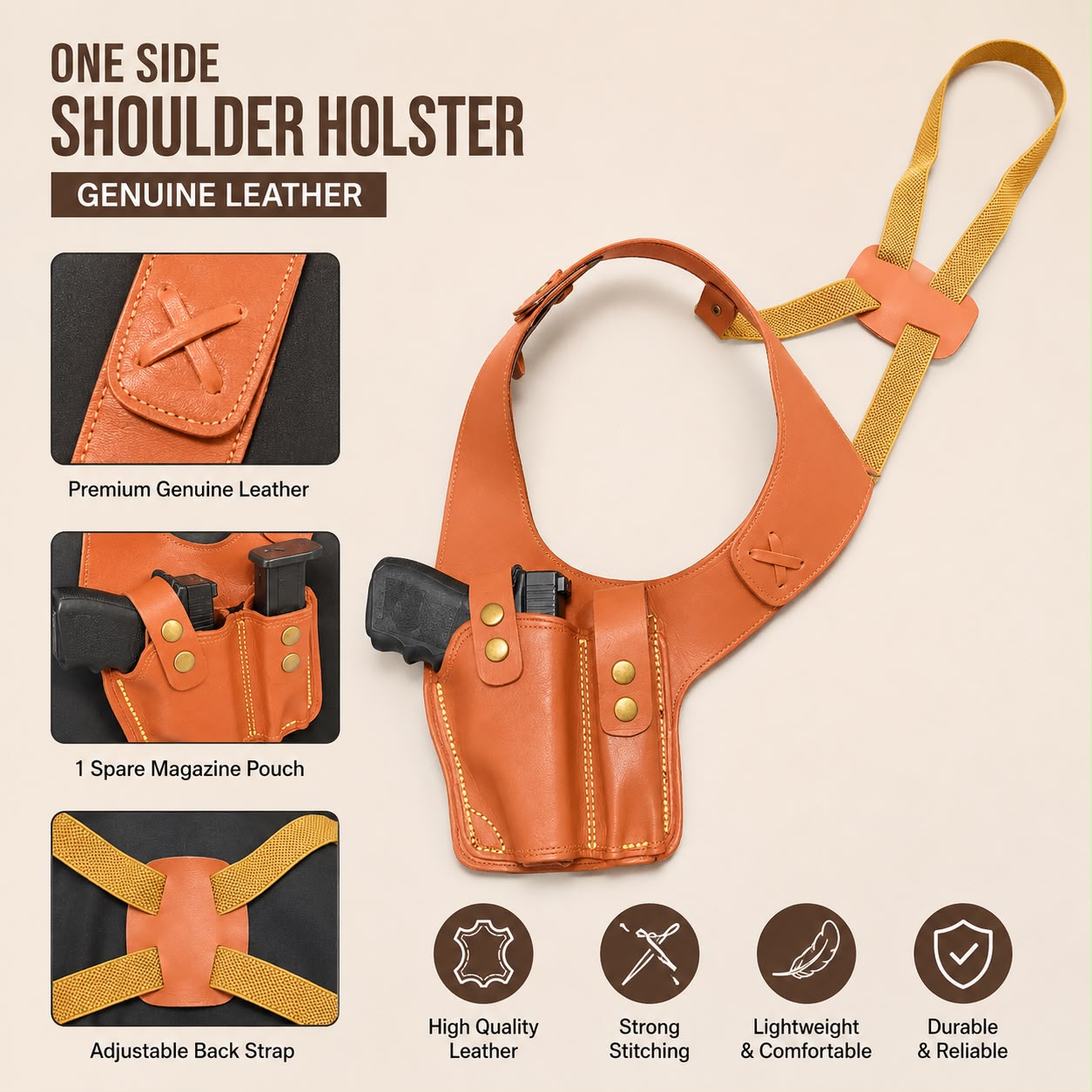 Genuine Leather Single-Side Shoulder Holster – Orange