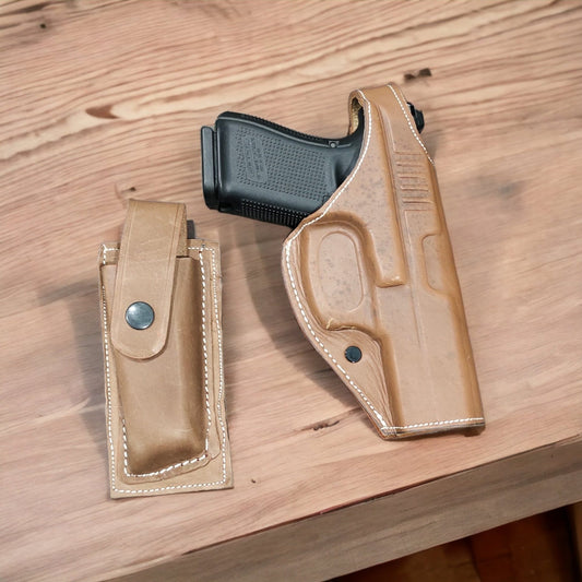Genuine Leather OWB Holster with 2 mag pouches for Glock Zigana and 9mm