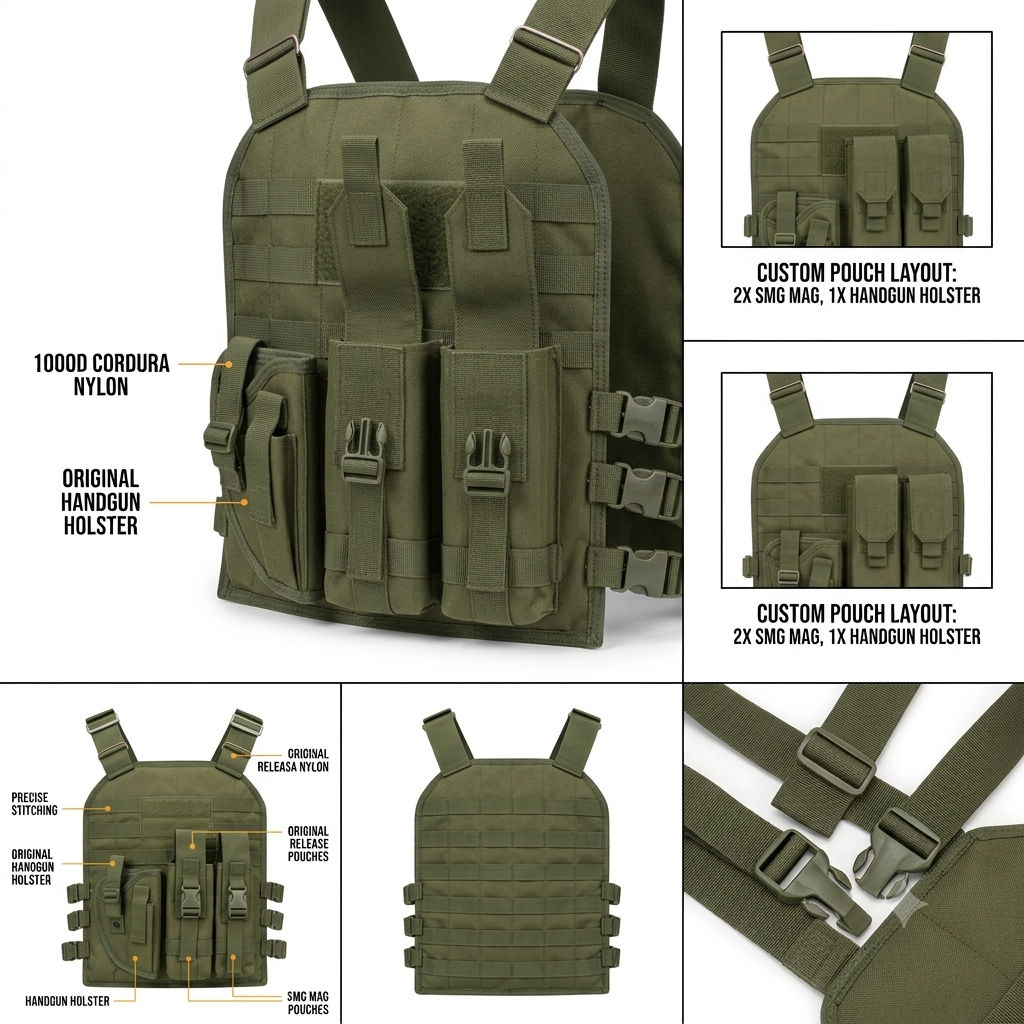 Military Vest with 2 Mag Capacity and Holster