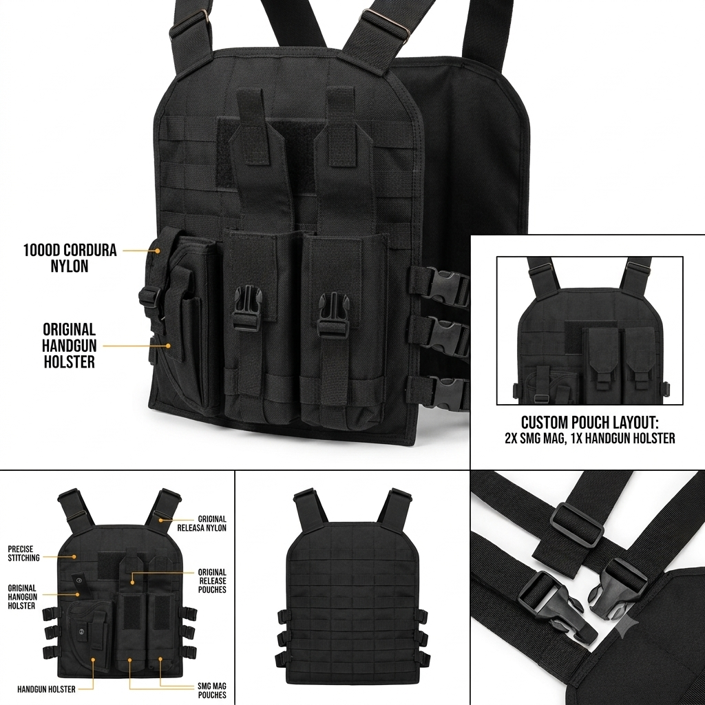 Military Vest with 2 Mag Capacity and Holster