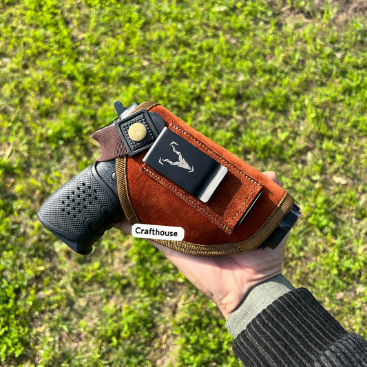 Suede Leather inner and outer holster with soft lining - Maroon color