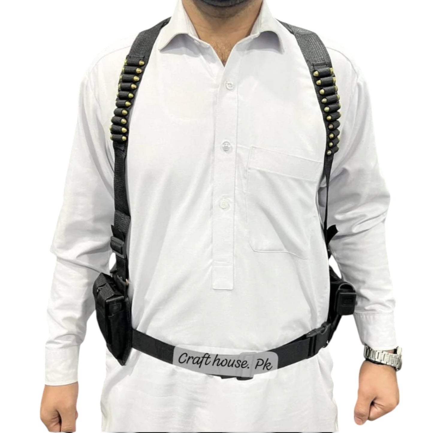 Parachute Nylon Double Shoulder Holster | Dual Mag Pouches, Pistol Holster & Integrated 20-Round Ammo Strips