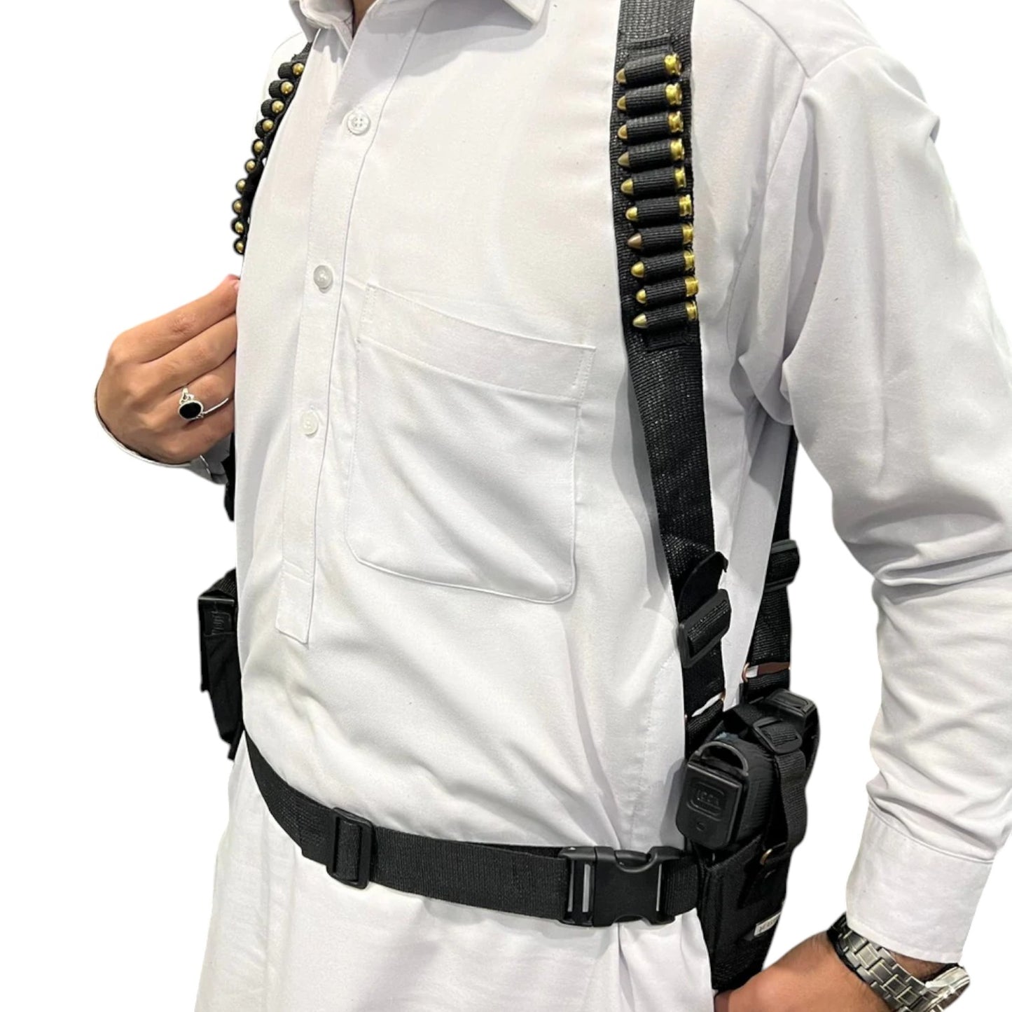 Parachute Nylon Double Shoulder Holster | Dual Mag Pouches, Pistol Holster & Integrated 20-Round Ammo Strips
