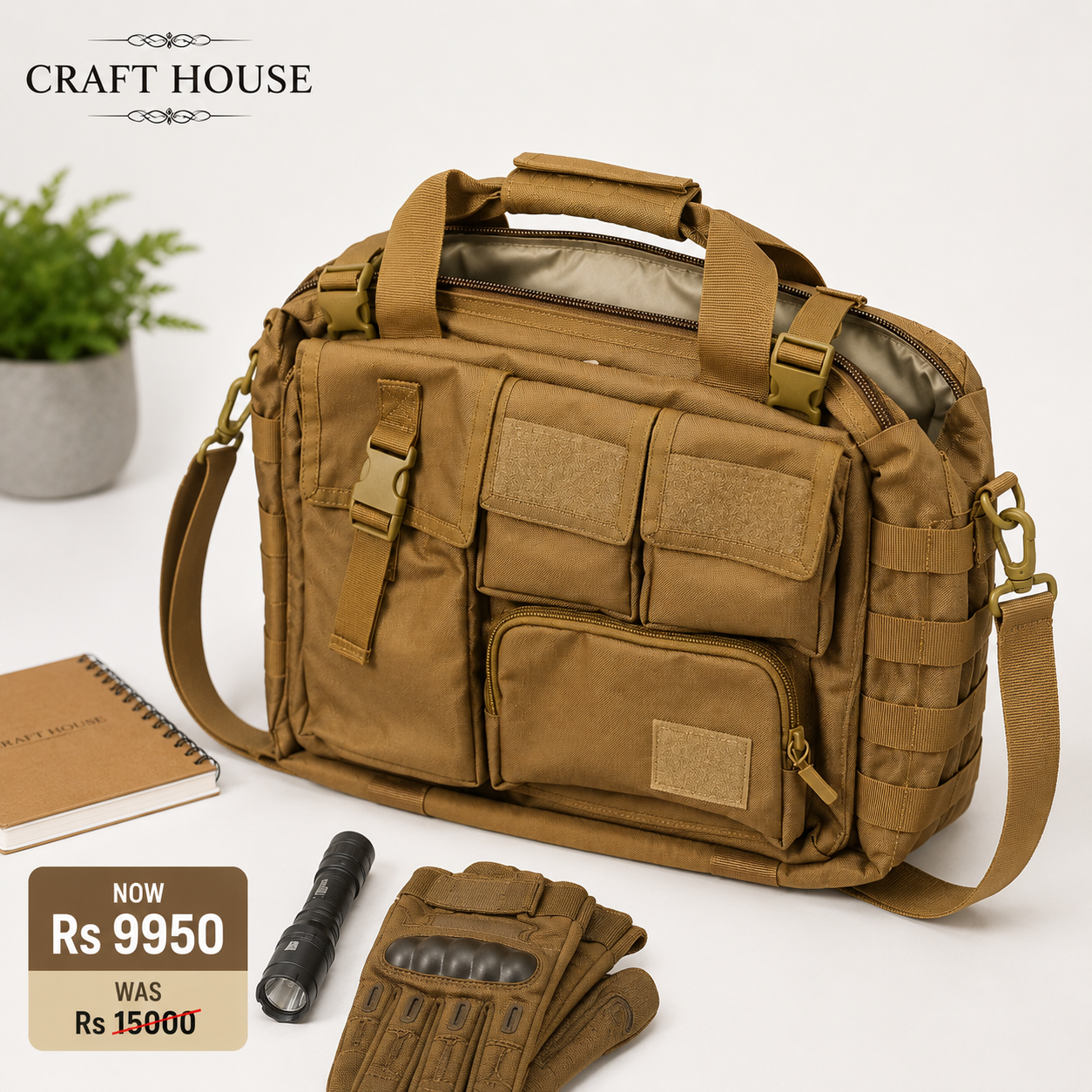 Craft House Multi Compartment Tactical Gear & Laptop Bag | Heavy Duty Utility Carry Bag