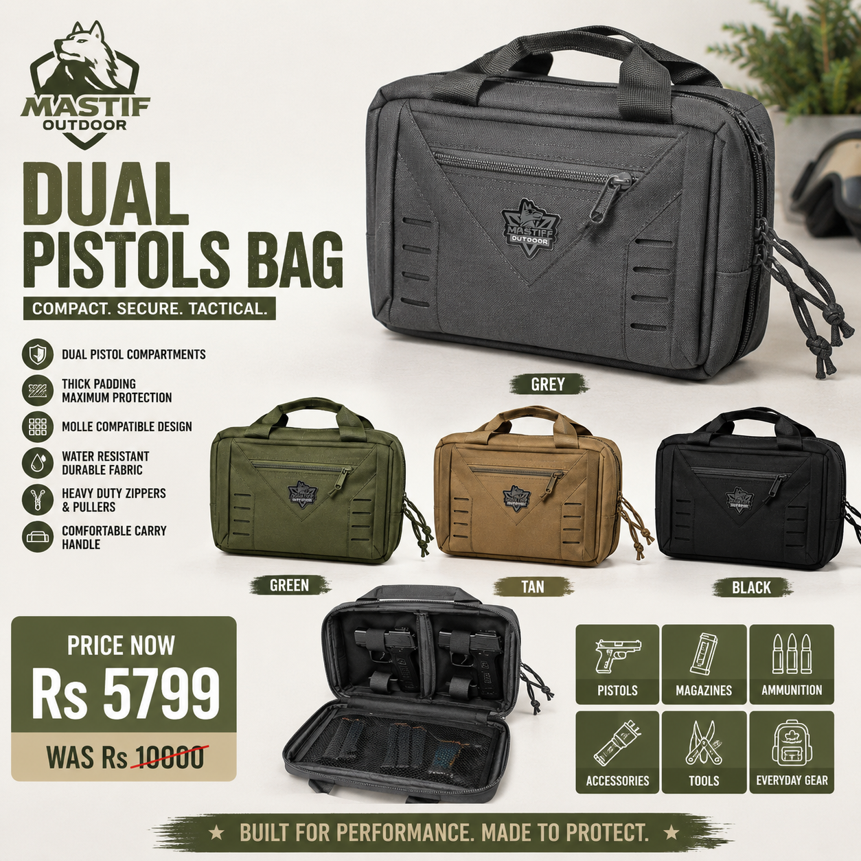 Mastif Outdoor Dual Pistol Bag with multi compartments