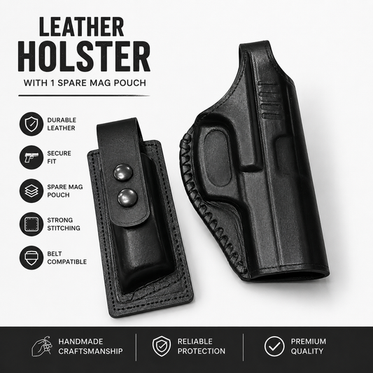 Genuine leather holster with 1 spare mag pouch for Glock