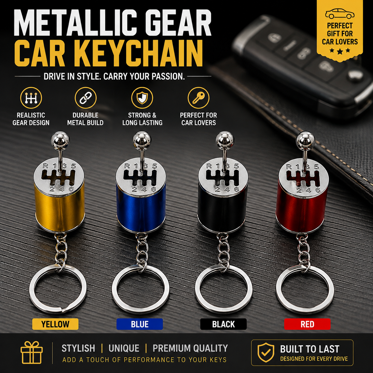 Metallic Gear Car Keychain – Premium Metal Shift Knob Keyring
