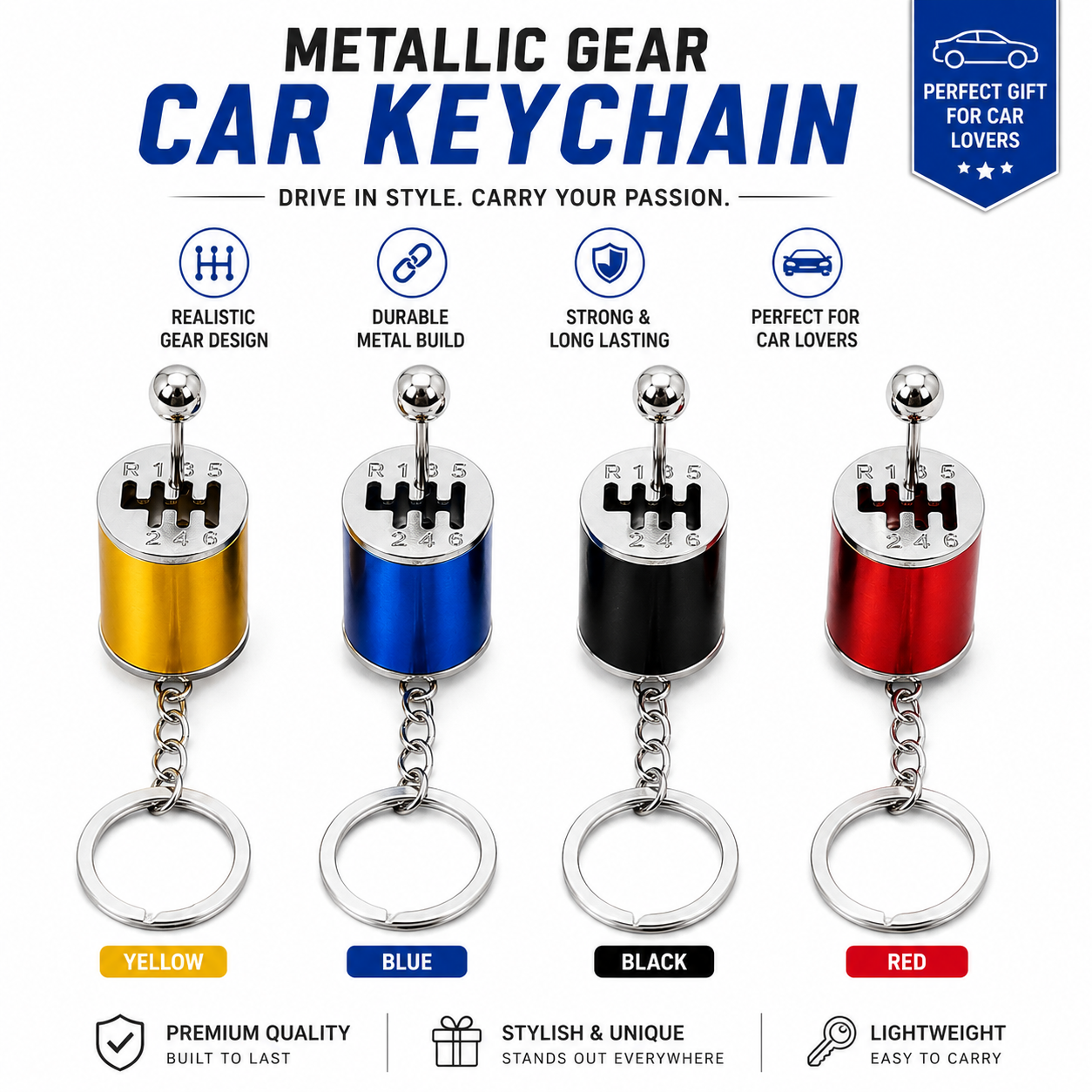 Metallic Gear Car Keychain – Premium Metal Shift Knob Keyring