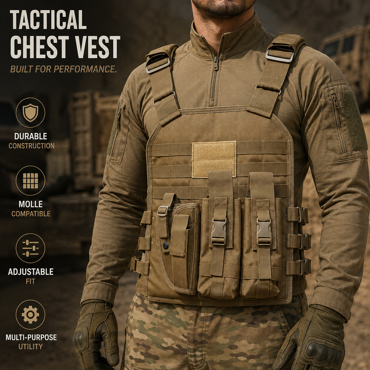 Military vest with 2 mag pouch