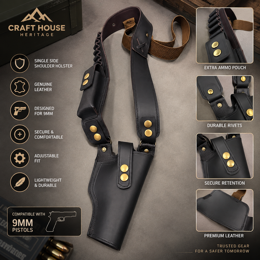 Premium Genuine Leather Single-Side Shoulder Holster for 9mm Pistols