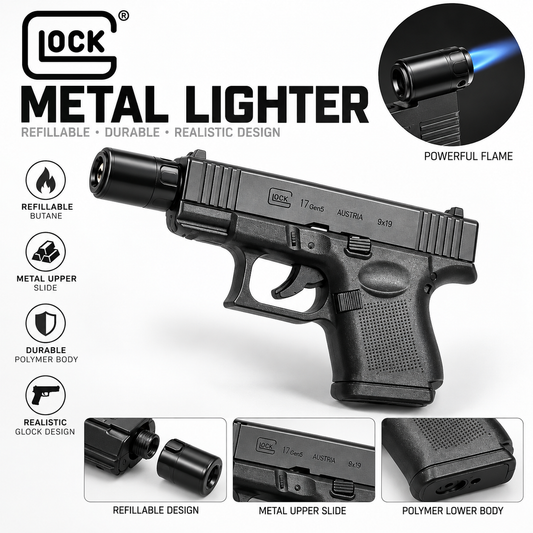 Glock-Style Metal Pistol Lighter – Refillable Butane Torch Lighter