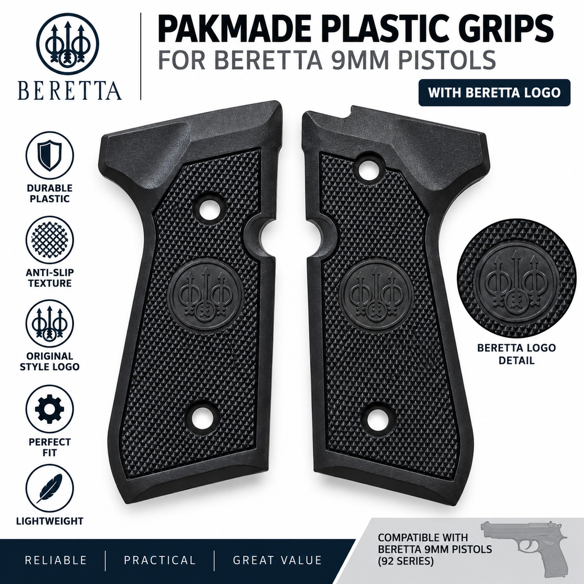 Beretta 92 fs side grips with logo-Black