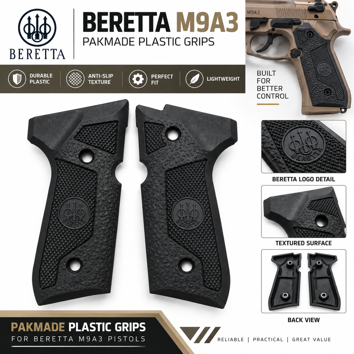 Plastic side grips for Beretta M9A3