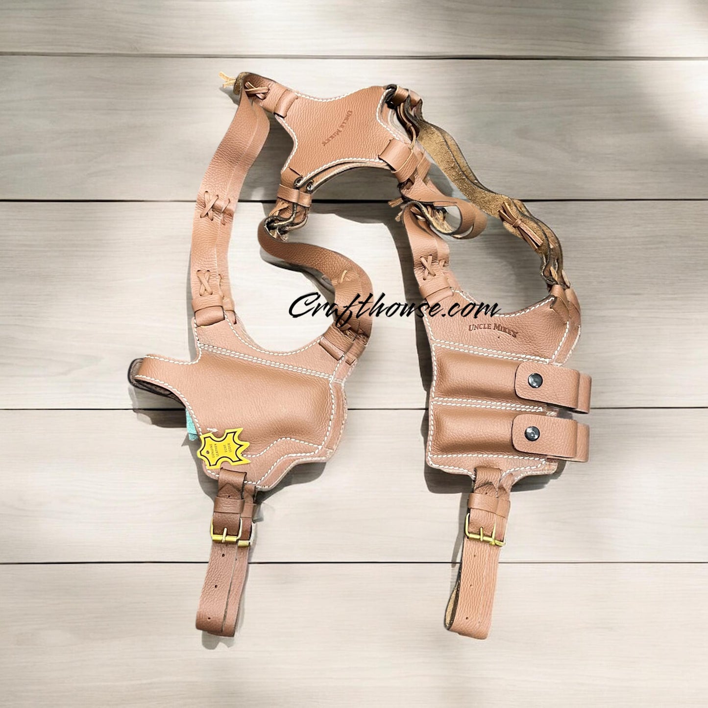 Double-Sided Leather Shoulder Holster with 2 Magazine Pouches for 9mm Pistols