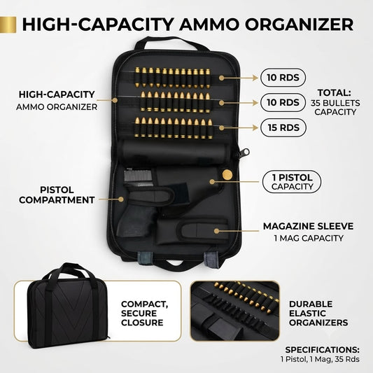 Universal Leather Pistol Bag with 35-Round Bullet Holder
