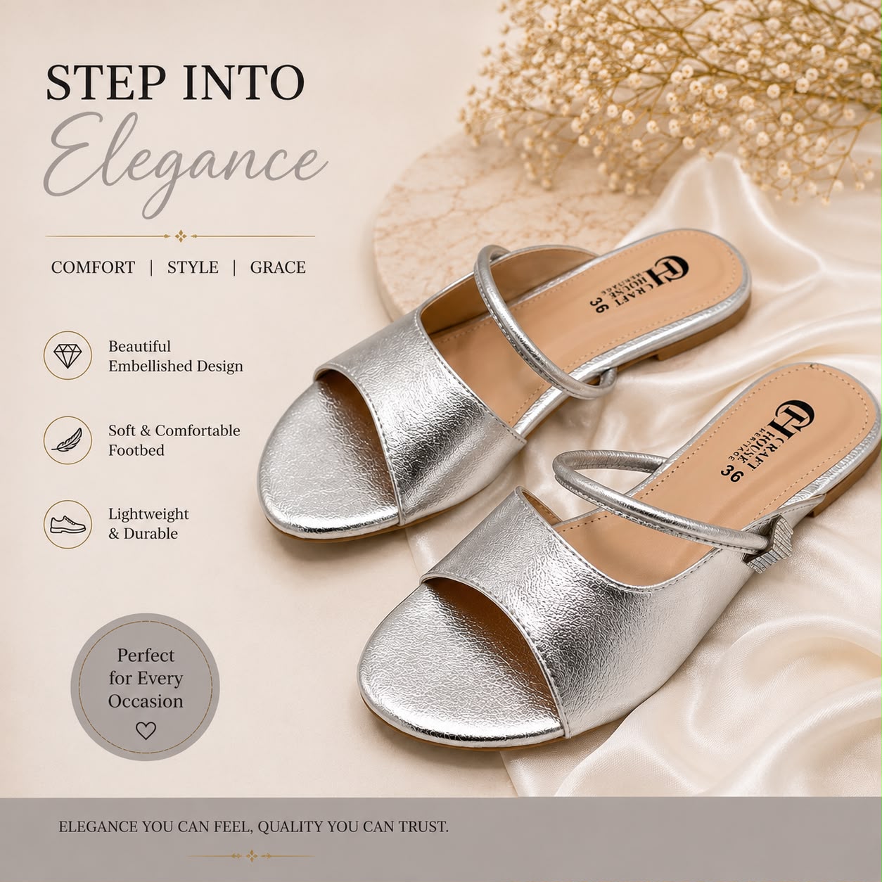 Women's Golden Flat Slippers – Premium Metallic Soft Sole Slip-On Sandals