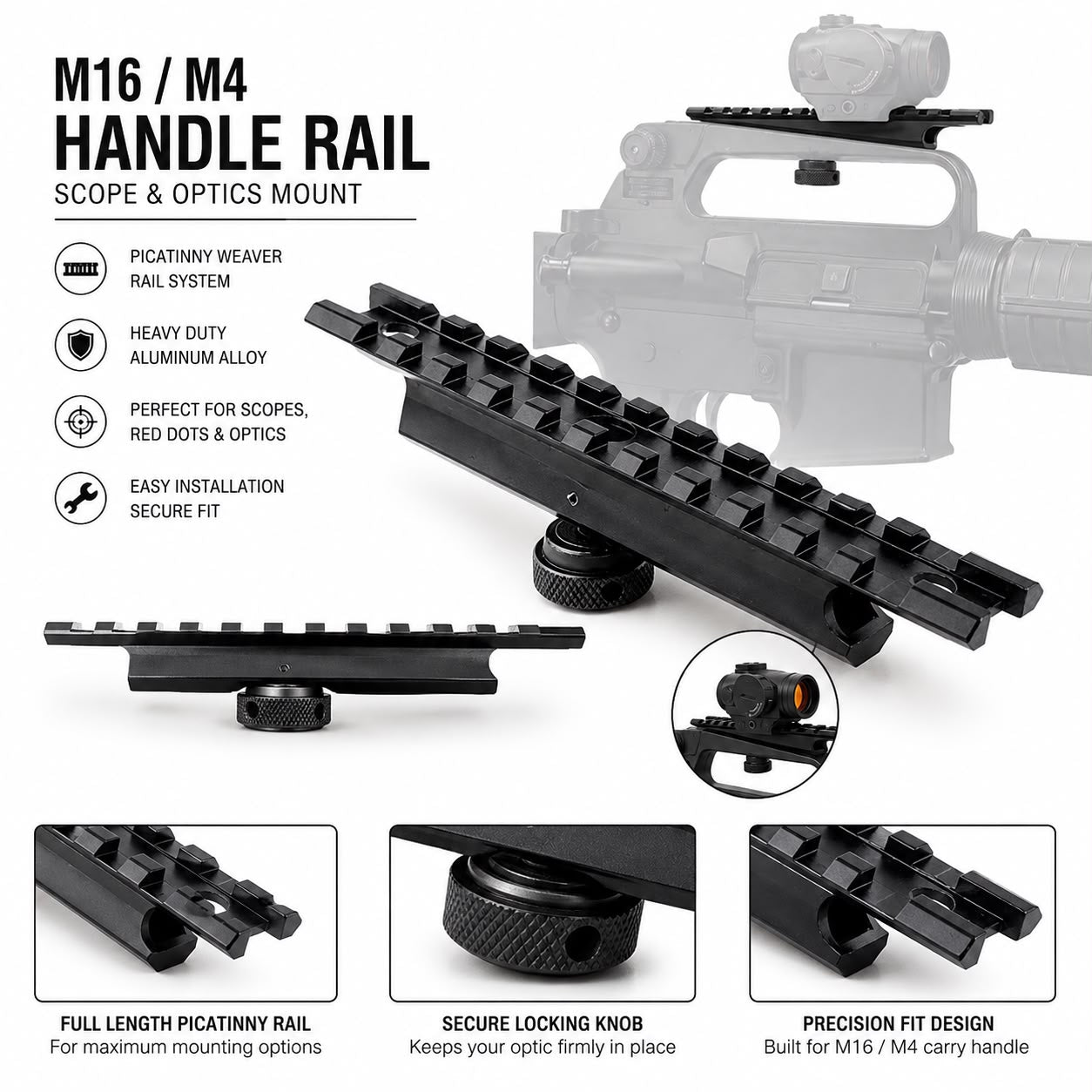 M4 / M16 Carry Handle Adapter Rail Mount – 11 Slots