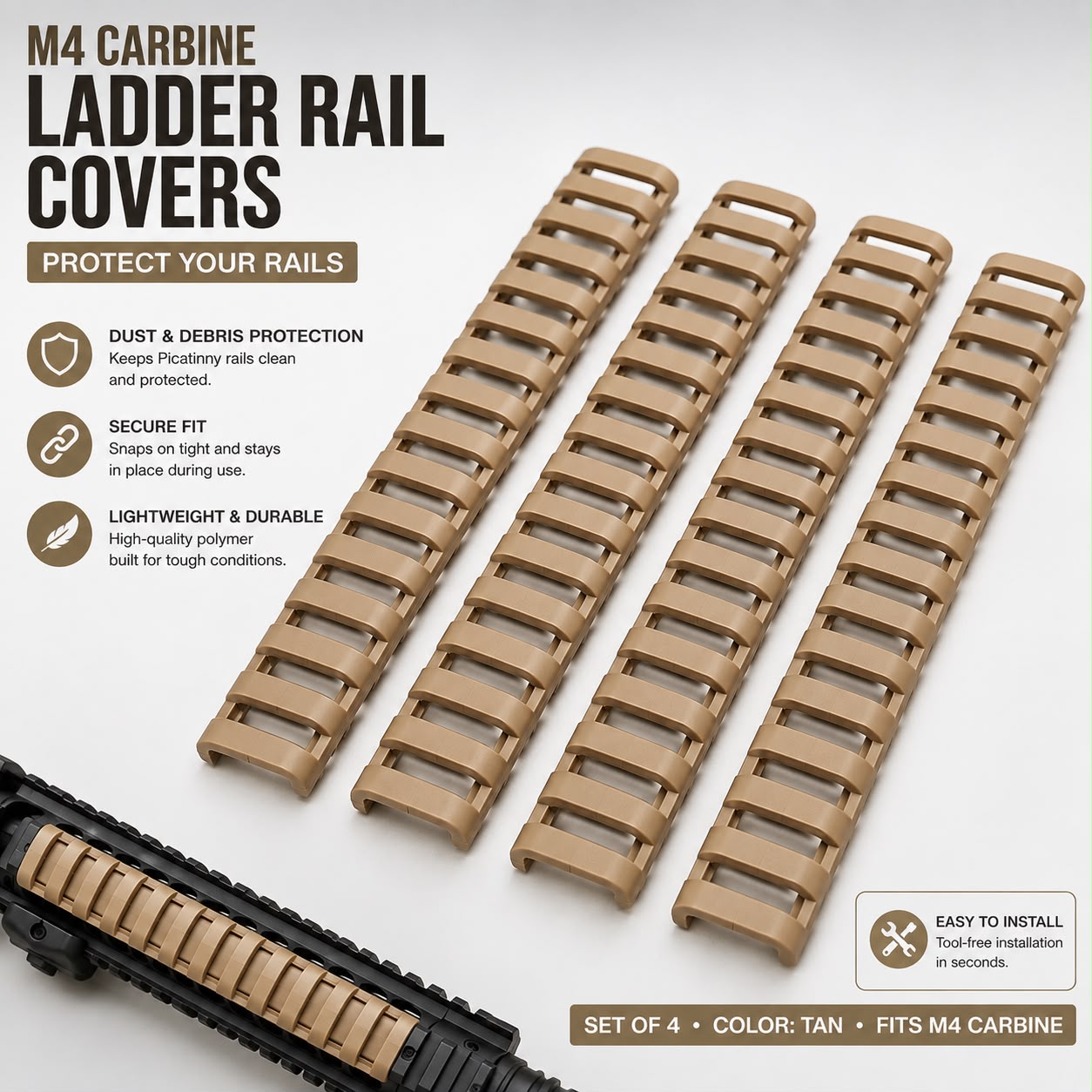 M4 Ladder Rail Protector Covers  4 pieces – Tan
