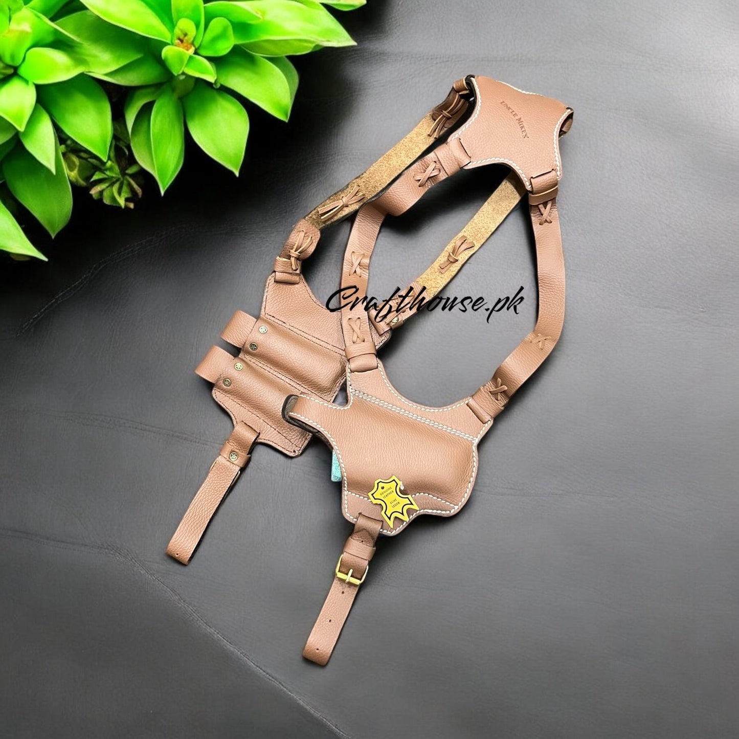 Double-Sided Leather Shoulder Holster with 2 Magazine Pouches for 9mm Pistols