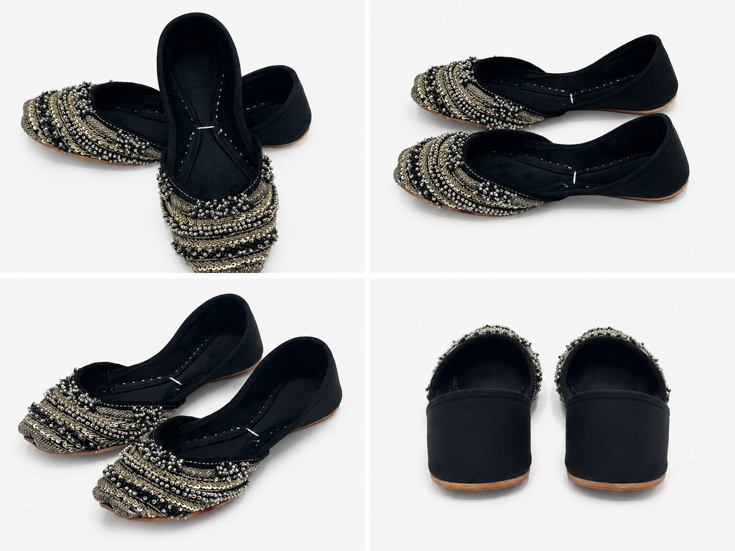 Premium Embroidered Ladies Khussa with Beadwork- Black