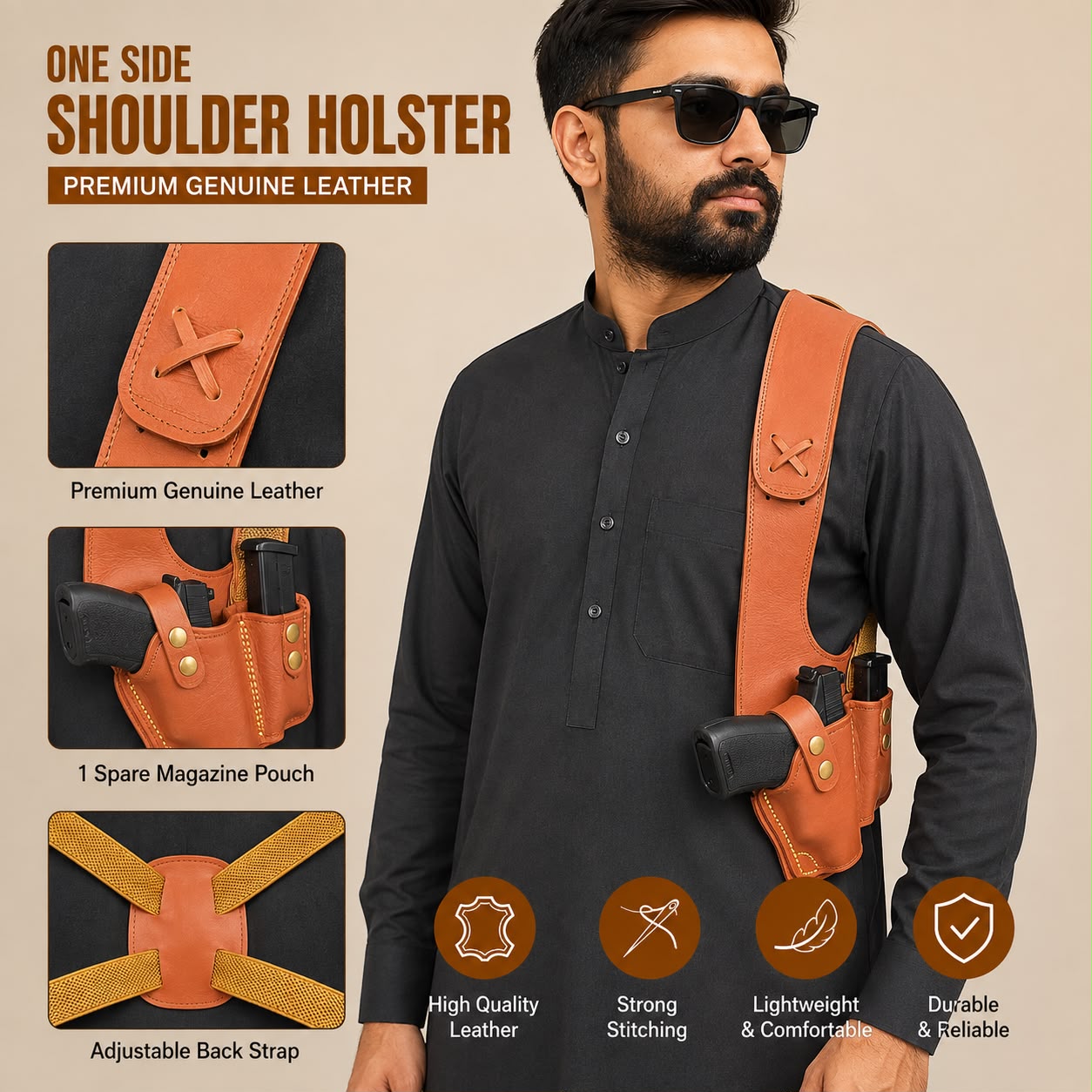Genuine Leather Single-Side Shoulder Holster – Orange