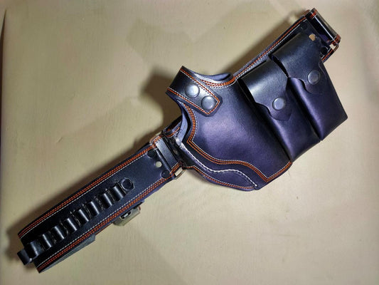 GENUINE LEATHER BELT HOLSTER WITH TWO MAGAZINE POUCHES FOR CHINESE TT 30 BORE PISTOL