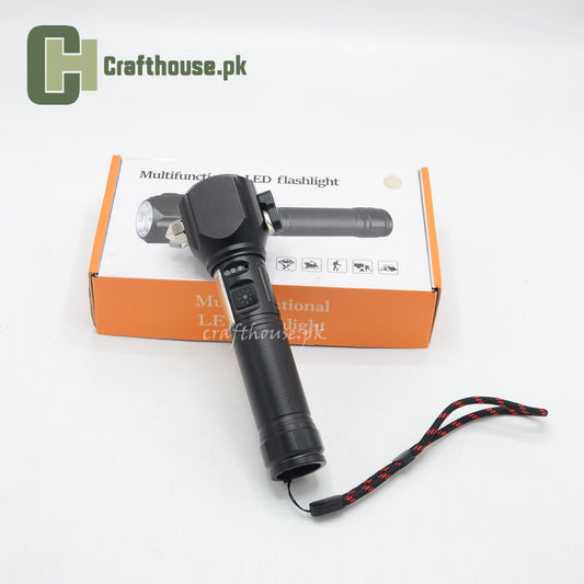 Multifunctional LED Flashlight with Glass Breaker, Cutter, Telescopic Zoom, Type C Charging, Magnet, Waterproof, Rechargeable