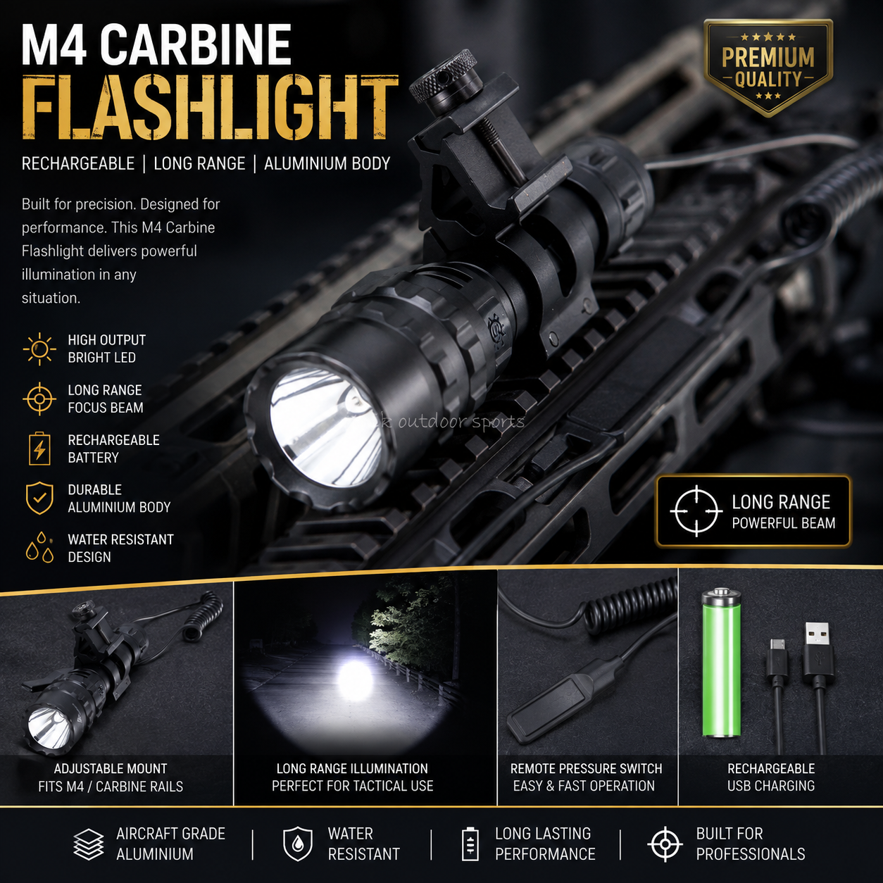Rechargeable M4 Flashlight with 20mm Rail Mount