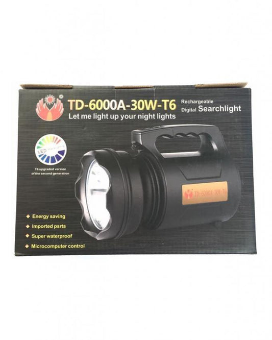 TD-6000A-30W-T6 Torchlight Rechargeable Digital Searchlight Emergency Light- Torch Light 1.5km ranghe flashlight